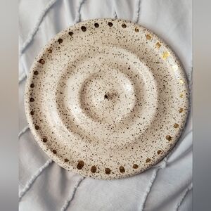 Speckled Water Drop Pattern Ceramic Inscense Plate Cream And Brown With Gold